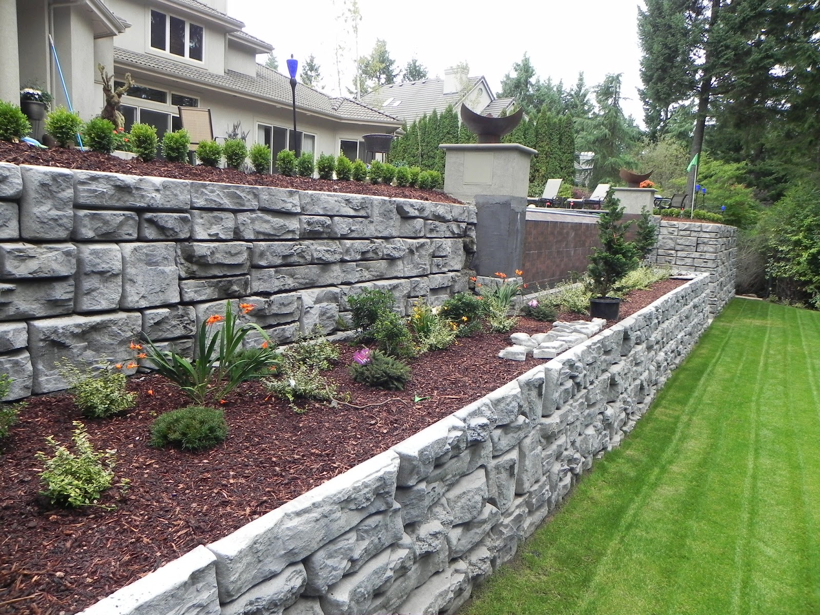 Retaining wall of a house's backyard