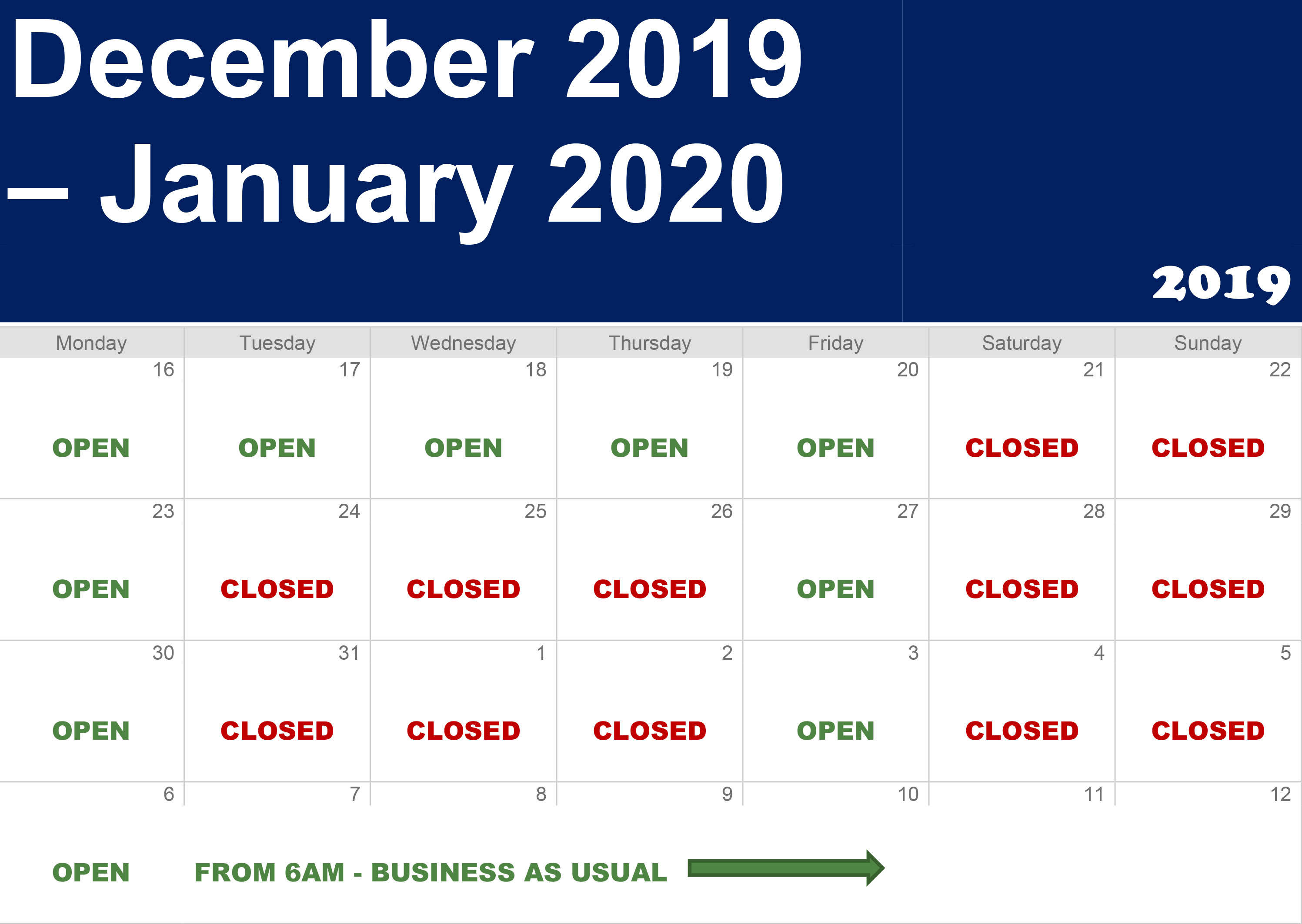 Calendar Open-Closed