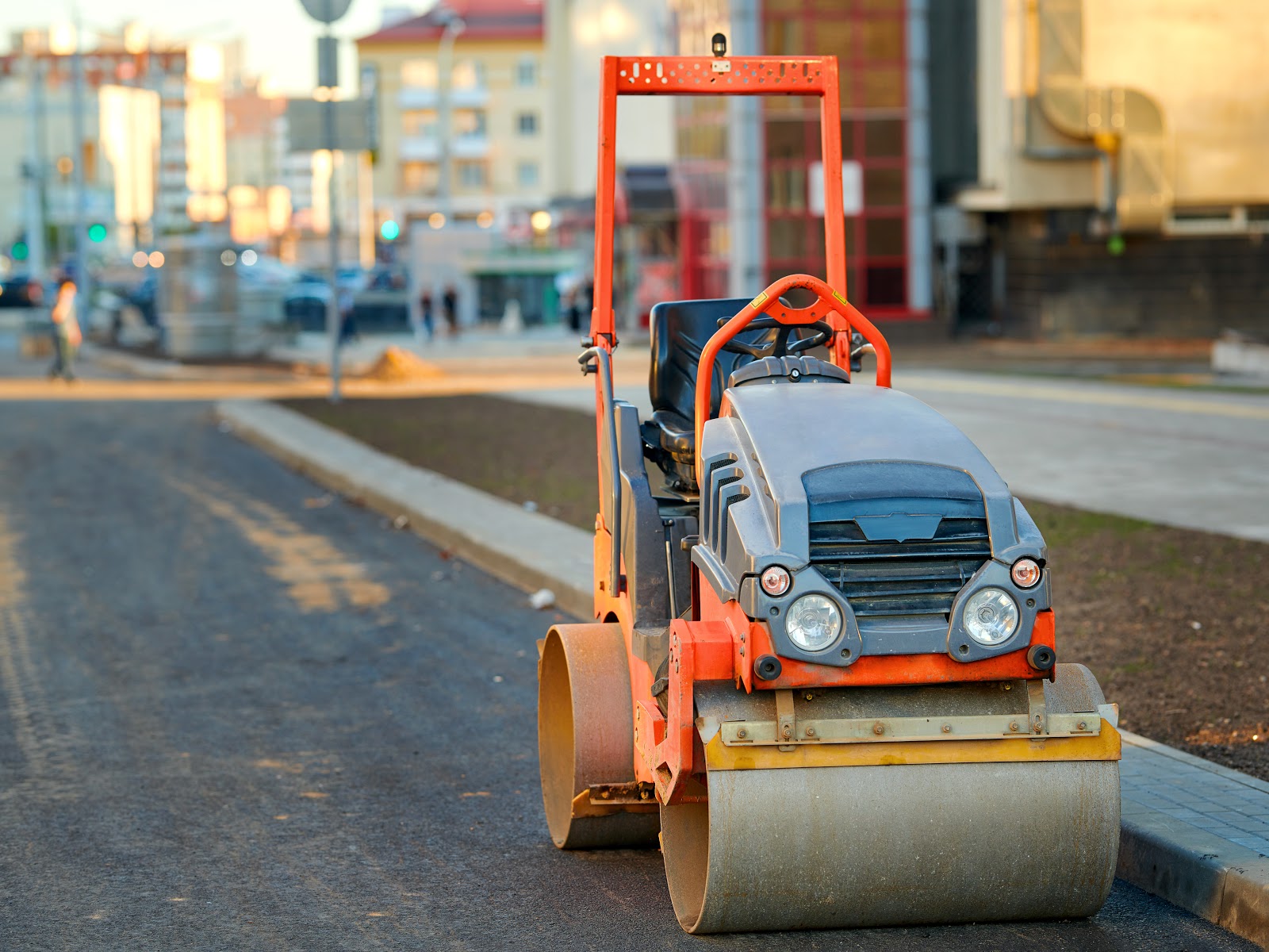 A compactor on the road